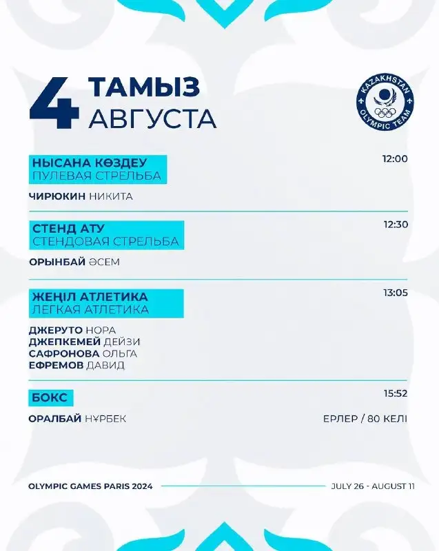 4 тамызда Қазақстанның туын ұстаған Сафронова жарысқа шығады: бағдарлама, сурет - Zakon.kz жаңалық 04.08.2024 10:20