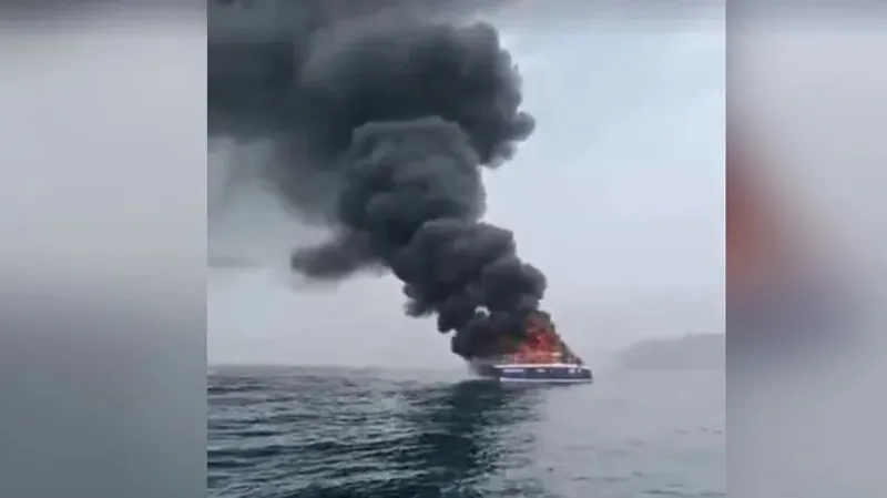 Жапон теңізінде туристер мінген катамаран өртенді: куәгерлер желіге оқиғаның бейнесін жүктеуде