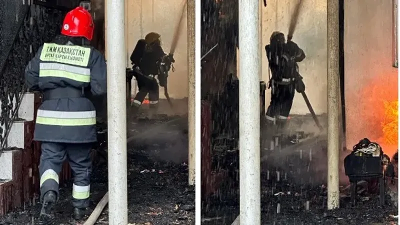 Алматыда "Горный гигант" ықшамауданында жекеменшік үй өртеніп жатыр