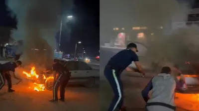 Абай облысы Үржар ауданы полиция бөлімінің Патрульдік полиция тобына қарасты қызмет инспекторлары Абылайхан даңғылы бойымен патрульдеу кезінде жол жиегінде тұрған, өртке оранған Audi 100 автокөлігін байқап қалады. , сурет - Zakon.kz жаңалық 08.09.2025 10:53