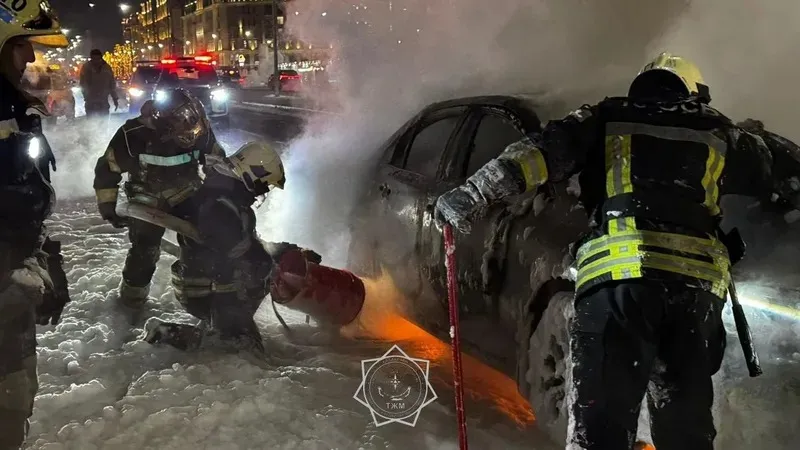 Астанада кісісі қалың көшеде жеңіл көлік отқа оранды