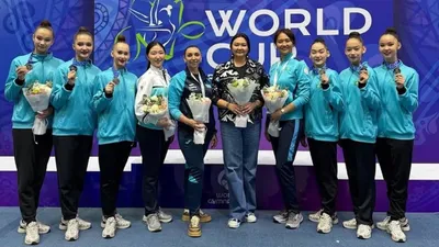 Қазақстан көркем гимнастикадан Ташкенттегі Әлем кубогы кезеңінде күміс жүлдеге ие болды, сурет - Zakon.kz жаңалық 12.04.2026 14:01