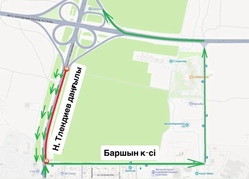 22 шілдеден бастап Астанадан Тілендиев даңғылы арқылы шығу бағыты өзгереді: жүргізушілер нені білуі керек, сурет - Zakon.kz жаңалық 22.07.2026 16:44